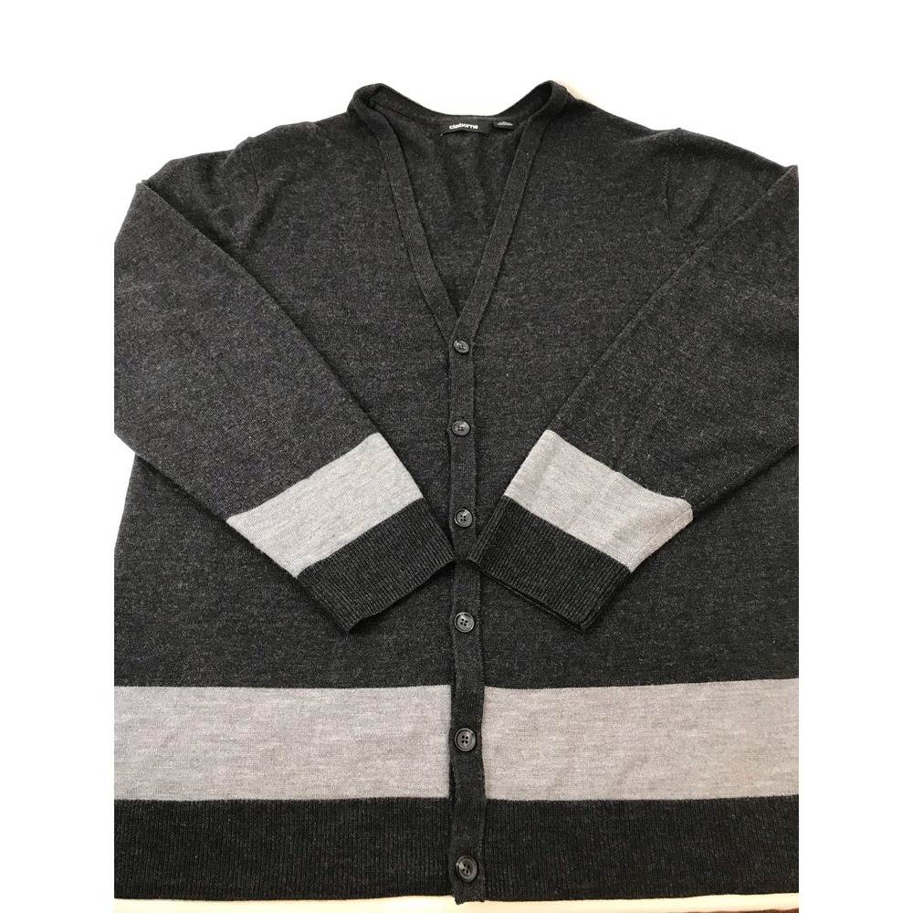 Unisex 100% Wool Colorblock Long Sleeve Button Front Cardigan Sweater Size XL